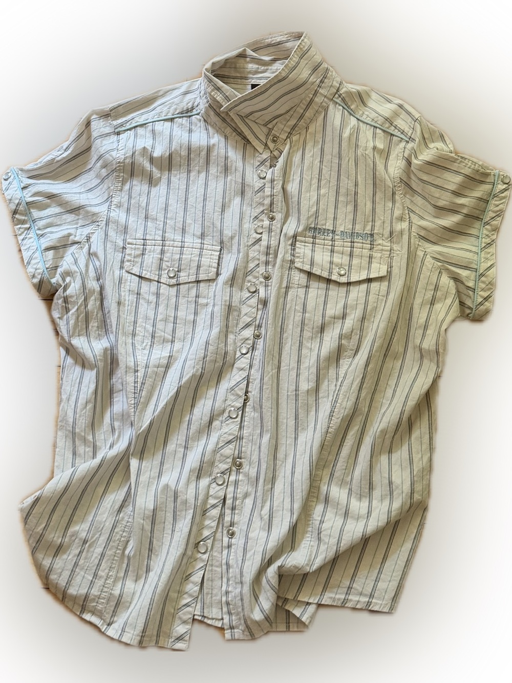 Harley-Davidson Women's Beige Yellow Plaid Short Sleeve 1W Button-Up Biker Shirt